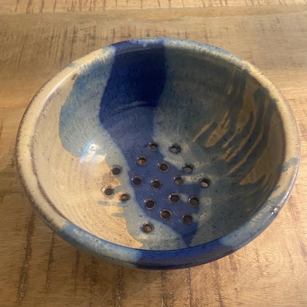 Handmade blue pottery fruit bowl